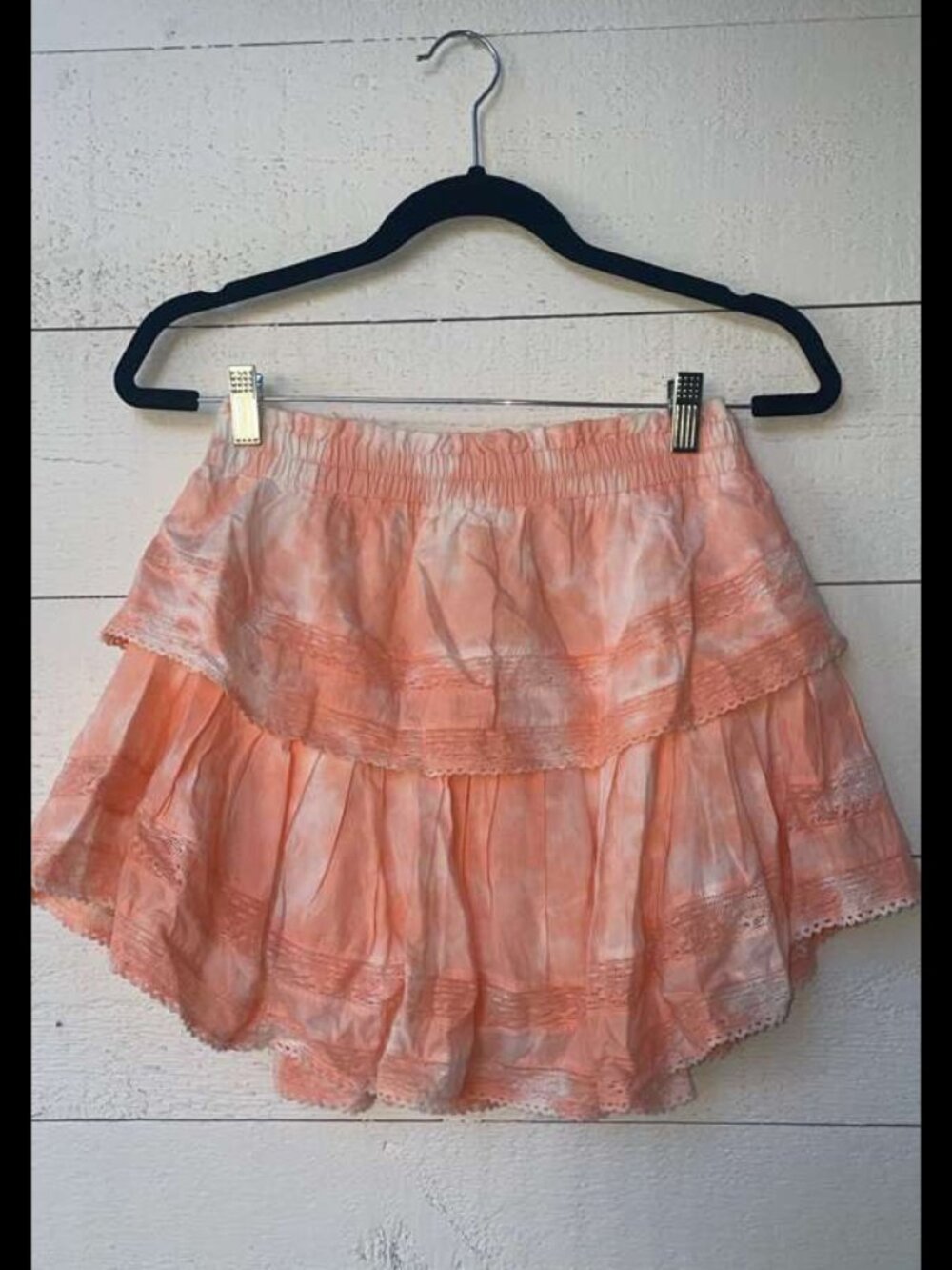 Loveshackfancy Ruffle Mini Skirt Lace Tie Dye Cotton Tiered Beach M